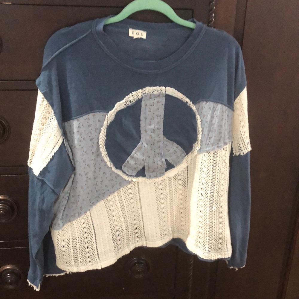 POL Multi Knit Top Cotton with floral peace patch NWOT
